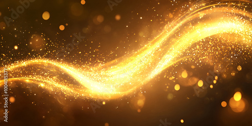 Golden Light Particles Flowing in Abstract Wave Form