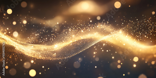 Golden Light Particles Flowing in Abstract Wave Form