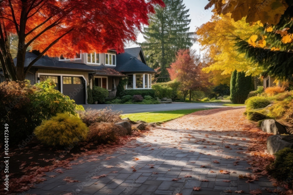 Autumn architecture outdoors driveway. Autumn architecture outdoors driveway.