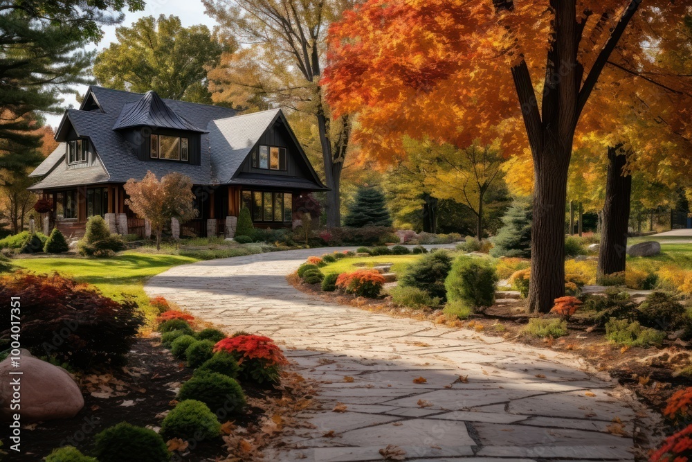 Autumn architecture outdoors driveway. Autumn architecture outdoors driveway.