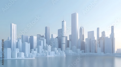 3d illustration of chicago city with white material. 