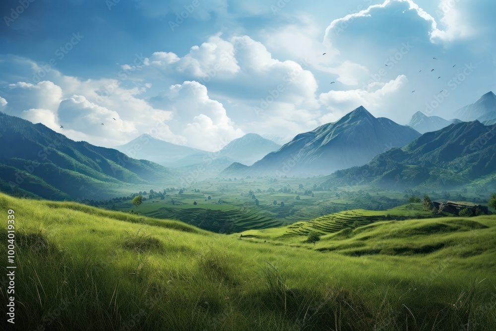 Fototapeta premium Grass hill landscape grassland panoramic.