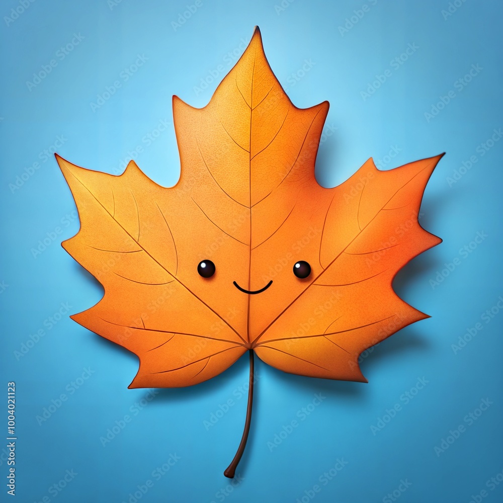Obraz premium Smiling orange maple leaf on blue background