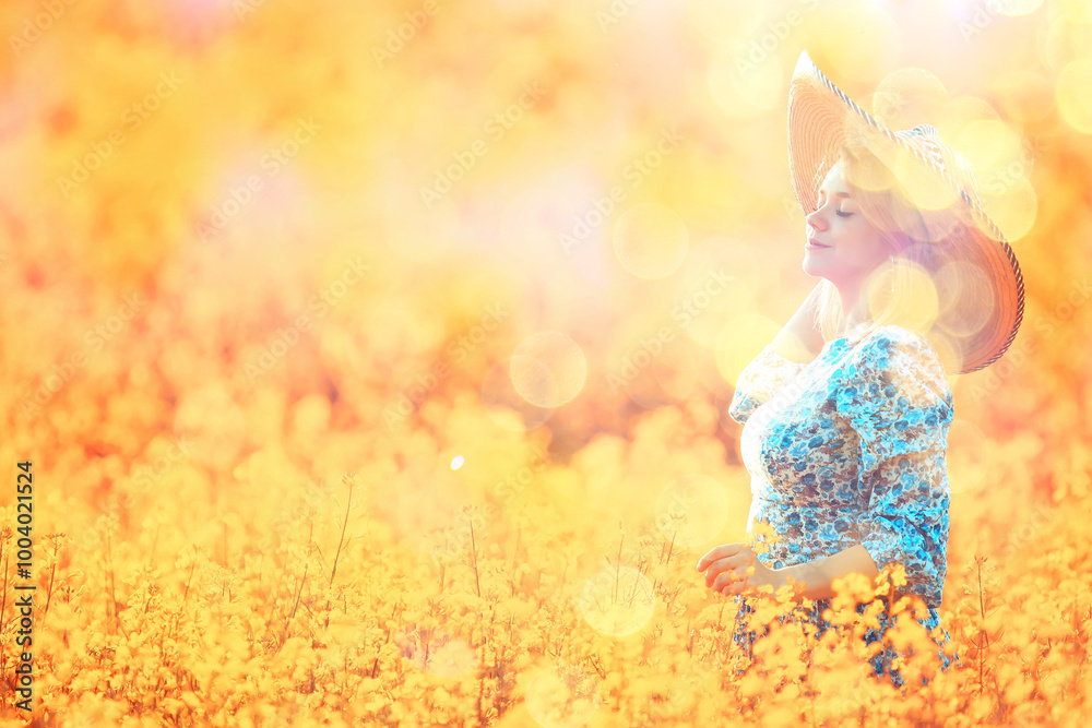summer girl in a sunny field with flowers, warm happy sunset in nature summer girl in a sunny field with flowers, warm happy sunset in nature
