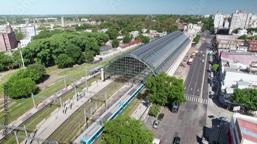 Aerial Orbit View over Railway Terminal Station in La Plata City, Buenos Aires photo