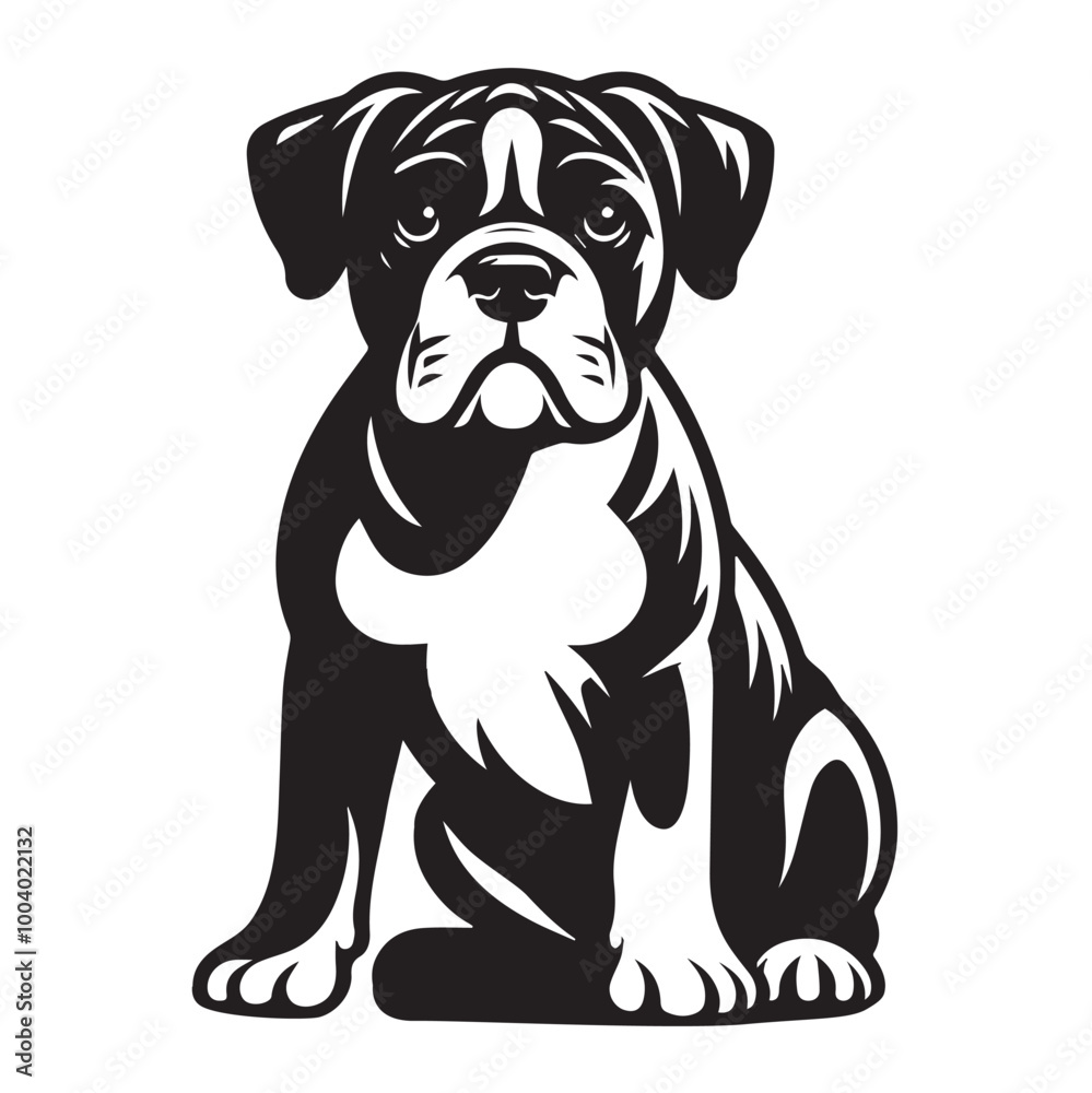 Fototapeta premium American Bulldog Sitting Vector illustration black and white 