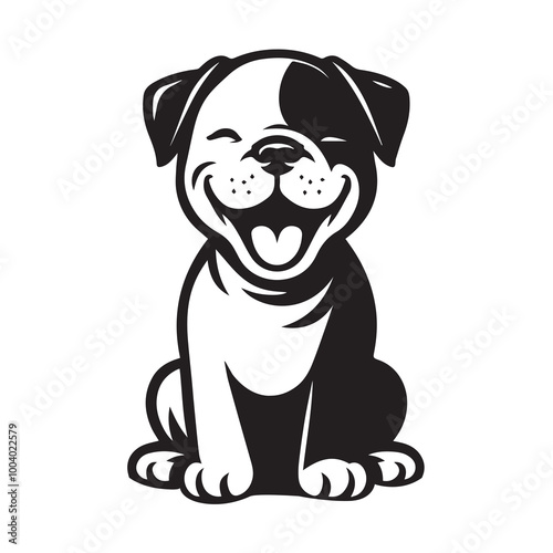 American Bulldog Sitting Vector illustration black and white 