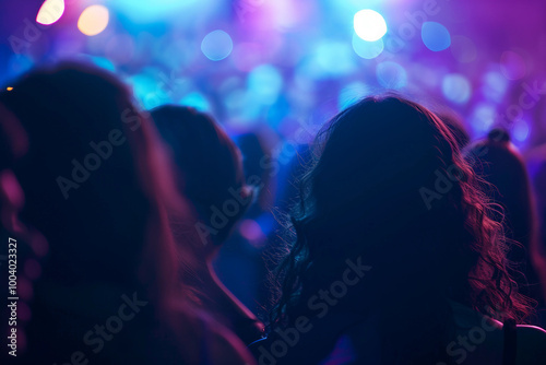 Futuristic neon photo image young people dancing nightclub nightlife pop style, Generative AI photo