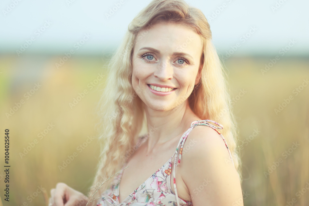 romantic girl posing in a summer field dress romantic girl posing in a summer field dress