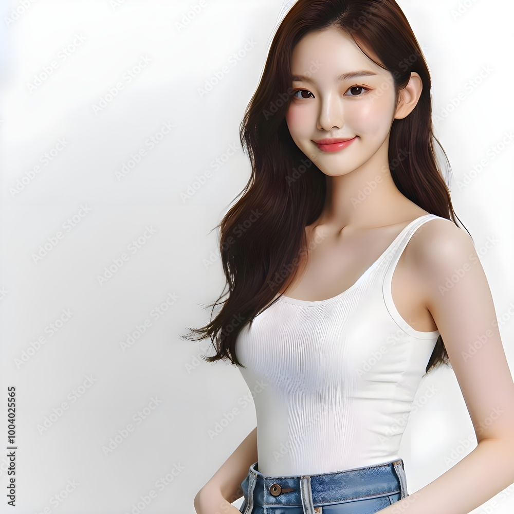 Graceful Korean Woman in Simple White Tank Graceful Korean Woman in Simple White Tank