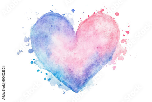 Watercolor heart with soft pastel hues ,Isolated on transparent background