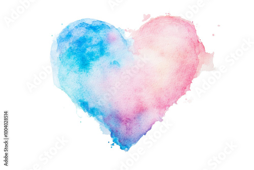 Watercolor heart with soft pastel hues ,Isolated on transparent background