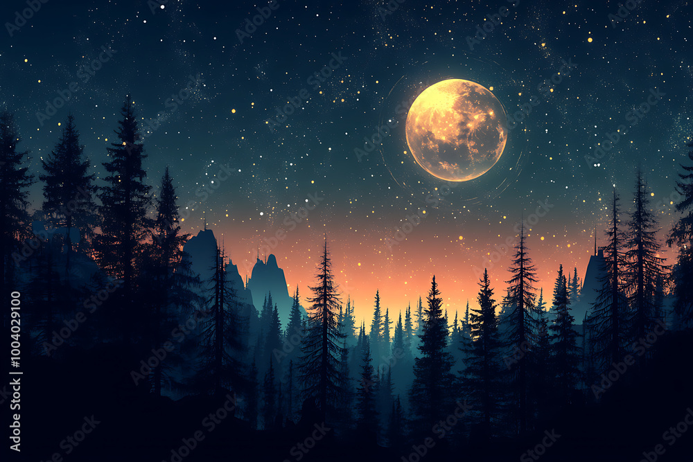 Naklejka premium illustration featuring digital abstract technology with space for titles, layered over a forest background. Ideal for tech design concepts. 