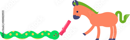 干支の巳年から午年にバトンタッチをする様子のイラスト