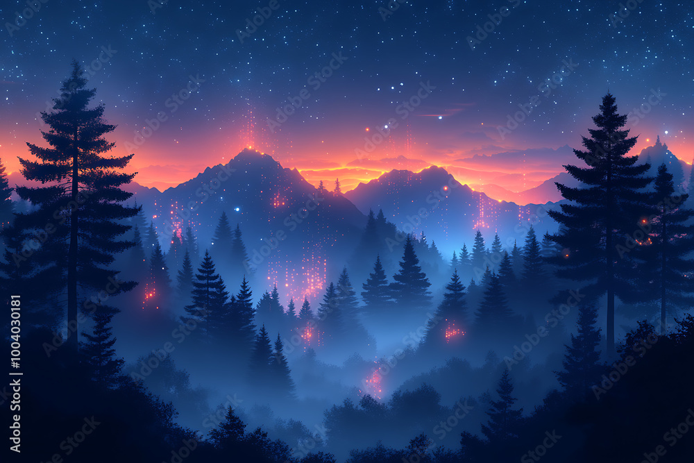 illustration featuring digital abstract technology with space for titles, layered over a forest background. Ideal for tech design concepts.
illustration featuring digital abstract technology with space for titles, layered over a forest background. Ideal for tech design concepts.