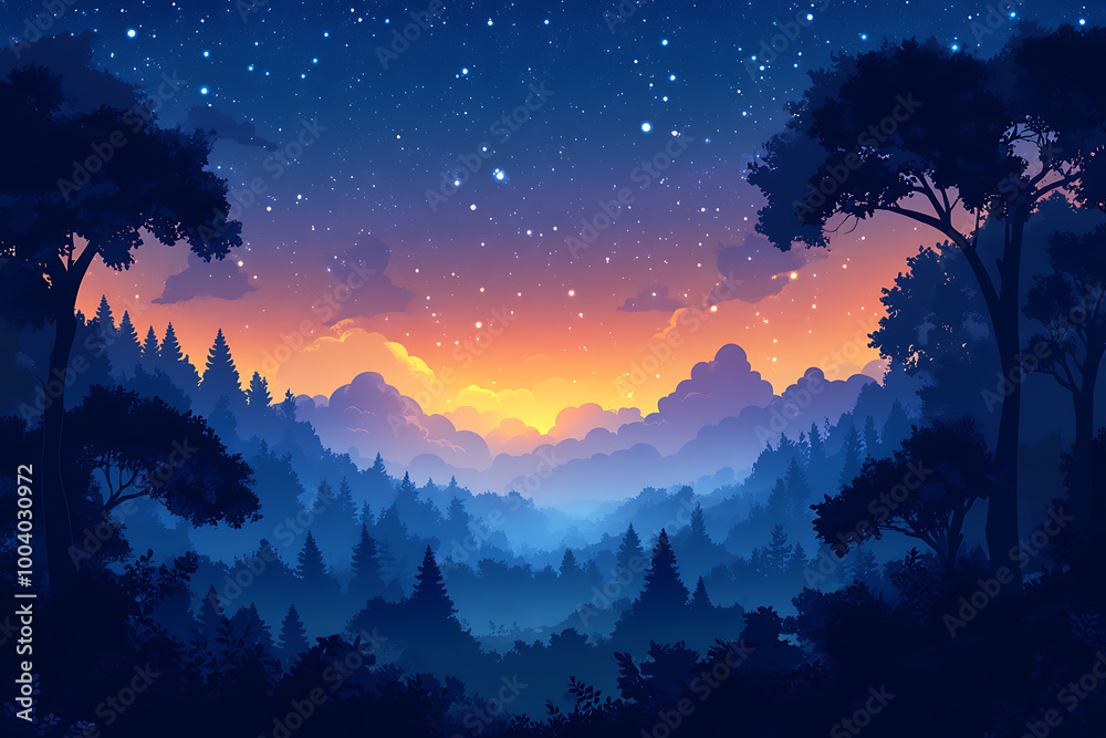 Fototapeta premium illustration featuring digital abstract technology with space for titles, layered over a forest background. Ideal for tech design concepts. 