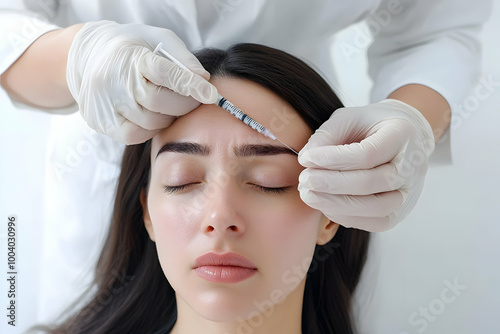 Botox Injection Procedure: Woman Receiving Cosmetic Treatment at Beauty Clinic