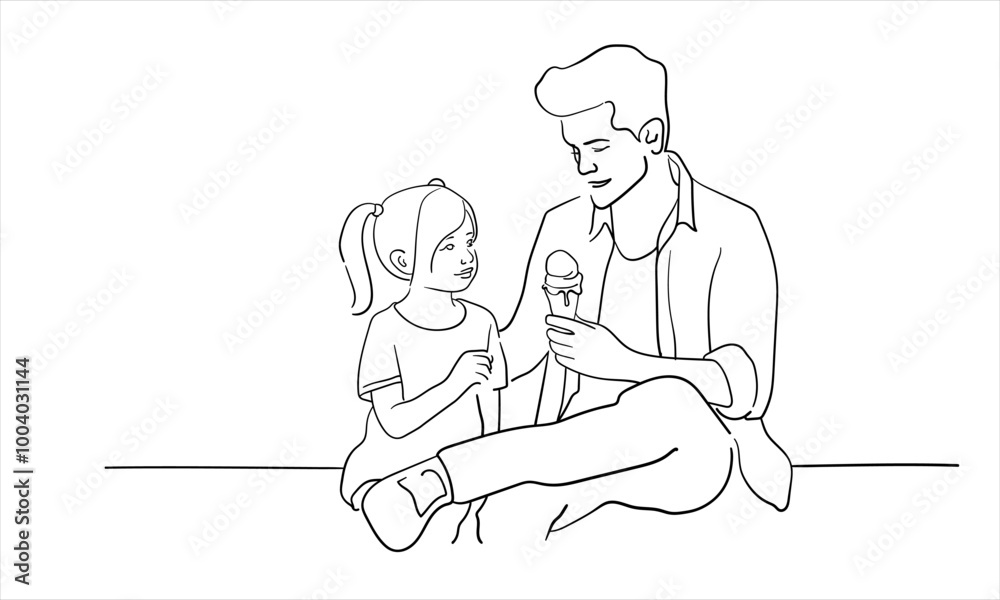 Dad and daughter continuous line art drawing isolated on white background. Fathrs Day. Vector illustration Dad and daughter continuous line art drawing isolated on white background. Fathrs Day. Vector illustration