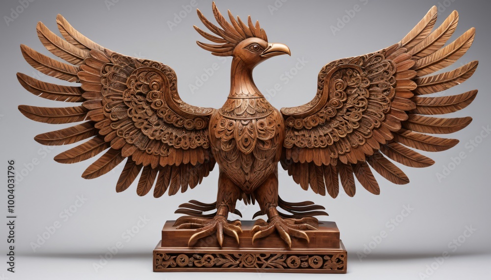 Golden eagle sculpture with outstretched wings, isolated on white background Golden eagle sculpture with outstretched wings, isolated on white background
