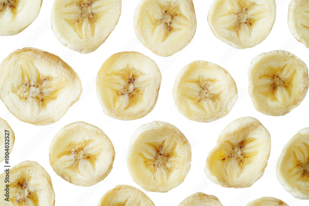 Thinly sliced dehydrated bananas ,Isolated on transparent background Thinly sliced dehydrated bananas ,Isolated on transparent background