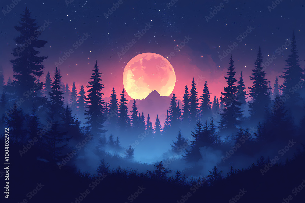 Naklejka premium illustration featuring digital abstract technology with space for titles, layered over a forest background. Ideal for tech design concepts. 