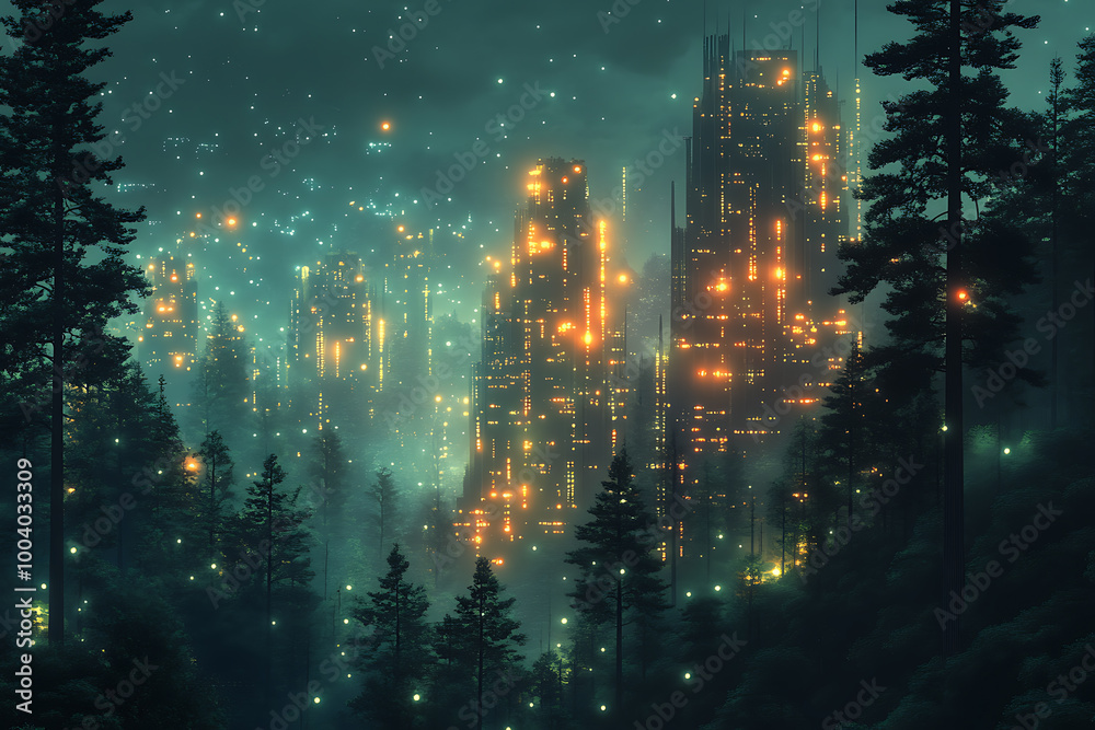 illustration featuring digital abstract technology with space for titles, layered over a forest background. Ideal for tech design concepts.
illustration featuring digital abstract technology with space for titles, layered over a forest background. Ideal for tech design concepts.