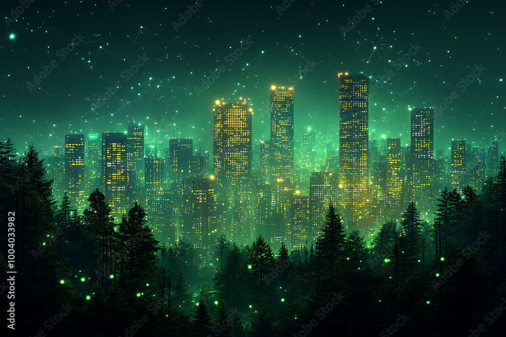 illustration featuring digital abstract technology with space for titles, layered over a forest background. Ideal for tech design concepts.
illustration featuring digital abstract technology with space for titles, layered over a forest background. Ideal for tech design concepts.