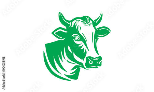 green great cattle head logo, silhouette of big cow closeup vector illustrations