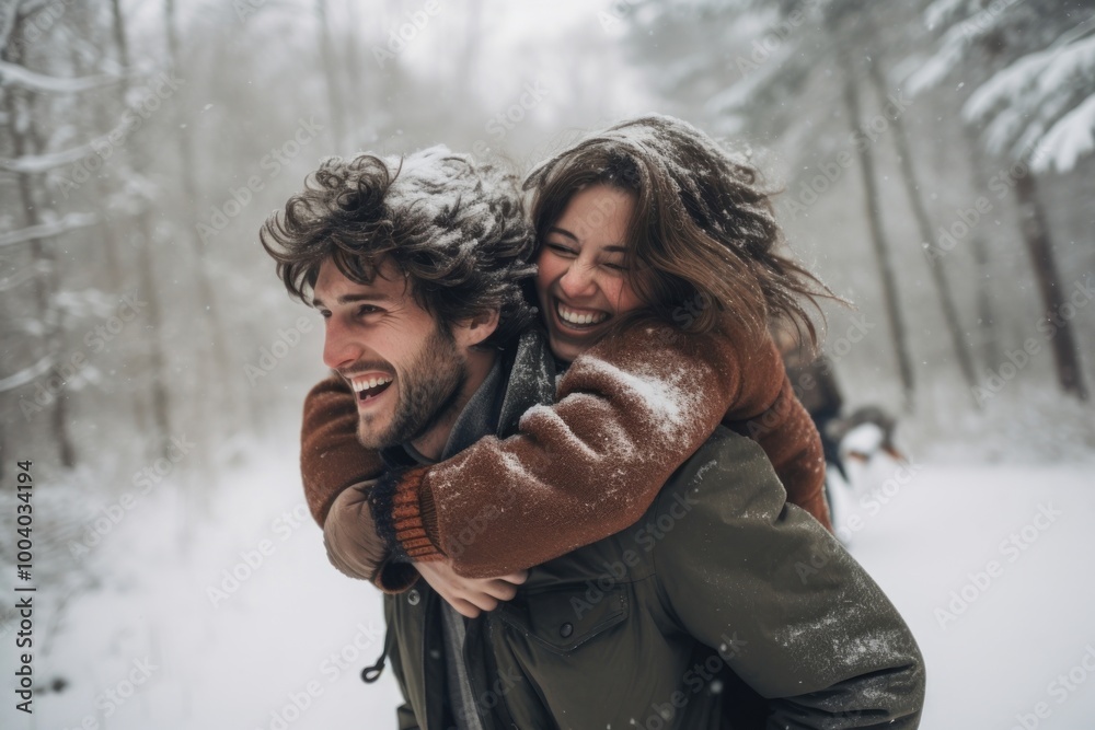 Snow laughing outdoors hugging. Snow laughing outdoors hugging.