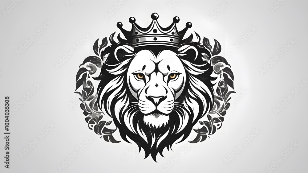 Illustration of a majestic lion head with a crown