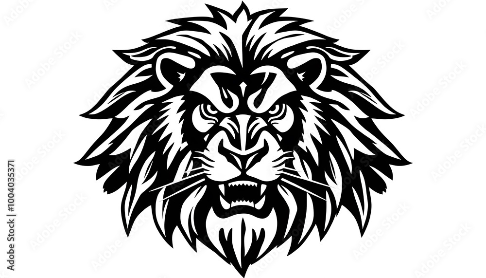 Stunning black and white illustration of a lion's head with intricate details Stunning black and white illustration of a lion's head with intricate details