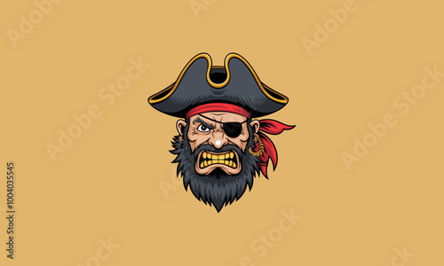 Fierce pirate with eye patch and red bandana.