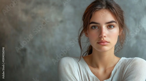 Woman with Slumped Shoulders and Blank Expression