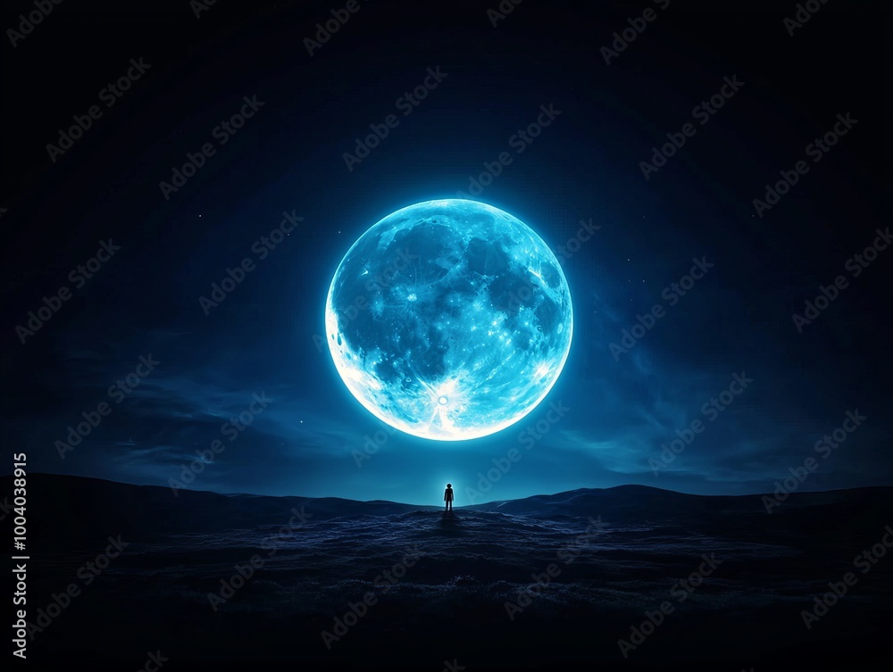 A serene night landscape featuring a luminous blue moon illuminating the tranquil scene, evoking peace and wonder. A serene night landscape featuring a luminous blue moon illuminating the tranquil scene, evoking peace and wonder.