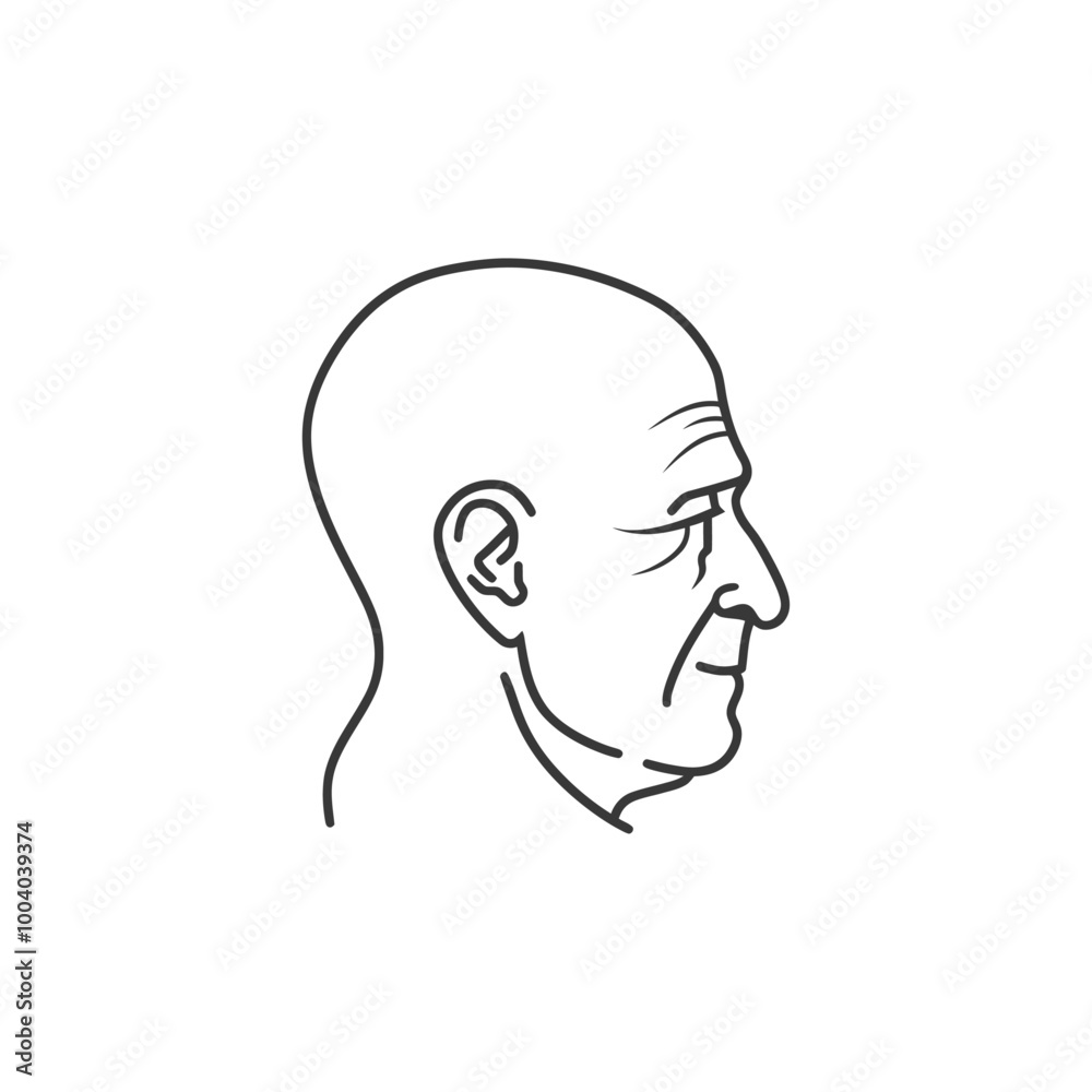 Line drawing of bald mans head in profile Line drawing of bald mans head in profile