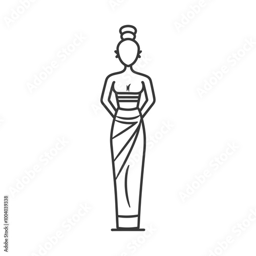 Line drawing illustration of a woman wearing traditional Balinese clothing