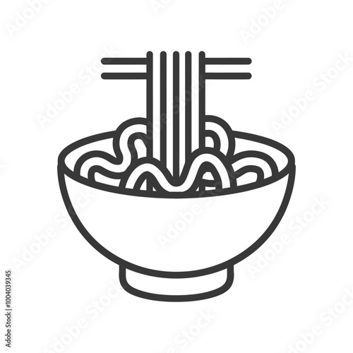 Line Drawing of a Bowl of Noodles with Chopsticks