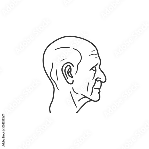 Line drawing of a bald mans head in profile