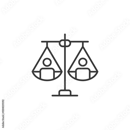Line drawing of a balance scale with two people on each side