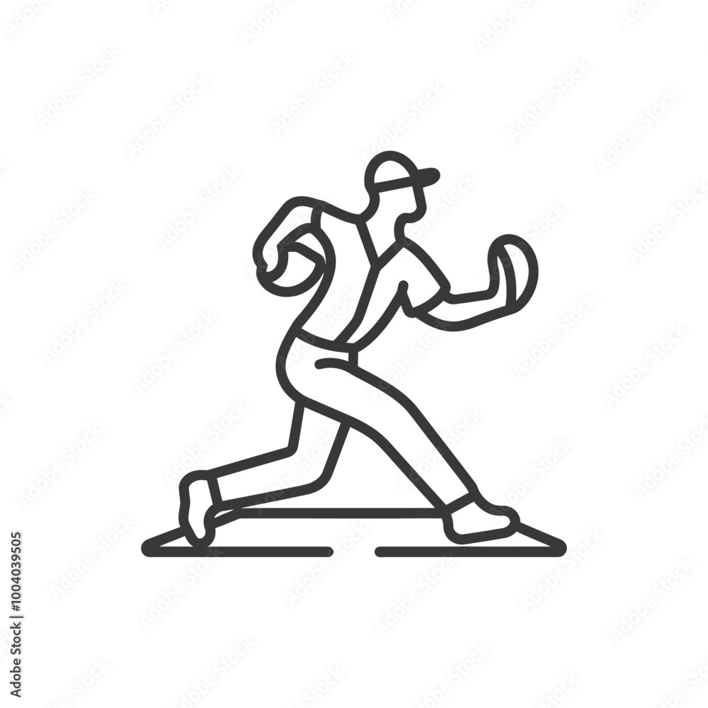 Line drawing of a baseball player running with a ball Line drawing of a baseball player running with a ball