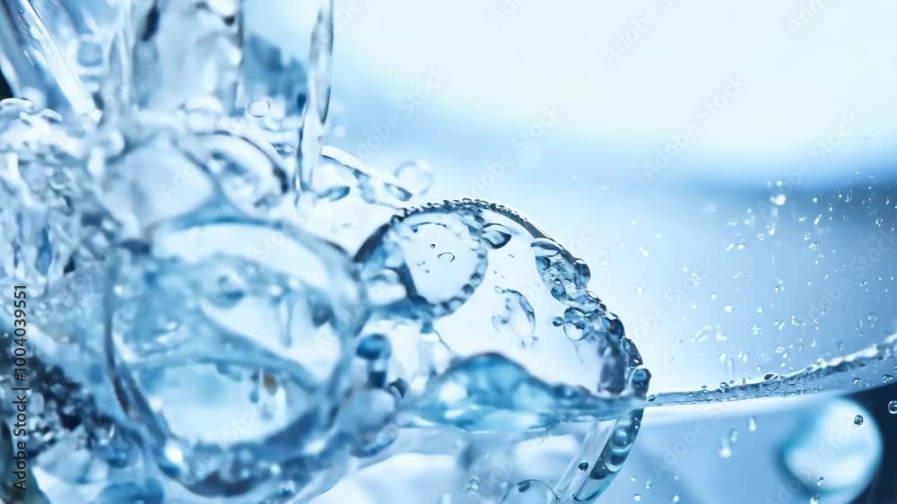Refreshing flow of water and bubbles in close-up, creating a sense of freshness and purity, with bright blue tones. Refreshing flow of water and bubbles in close-up, creating a sense of freshness and purity, with bright blue tones.