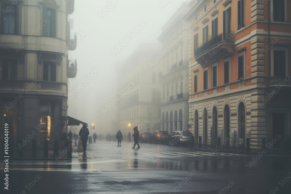 Fototapeta premium A foggy day outdoors nature street.
