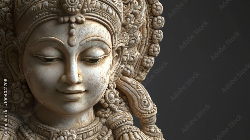Stone sculpture of a Hindu deity with detailed craftsmanship, leaving room for text. Stone sculpture of a Hindu deity with detailed craftsmanship, leaving room for text.