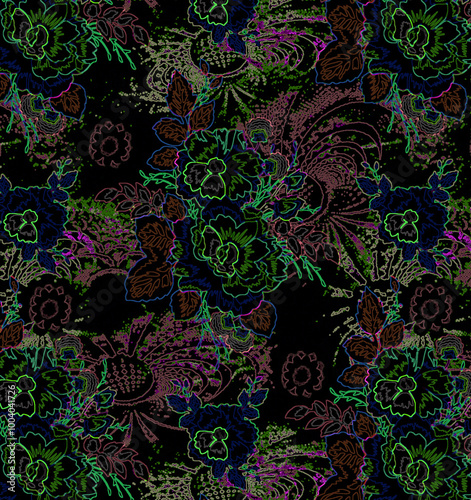 seamless gentle vector paisley print with ethnic paisley and flowers pattern, allover composition. Detailed beautiful paisleys with floral motives in black and white.