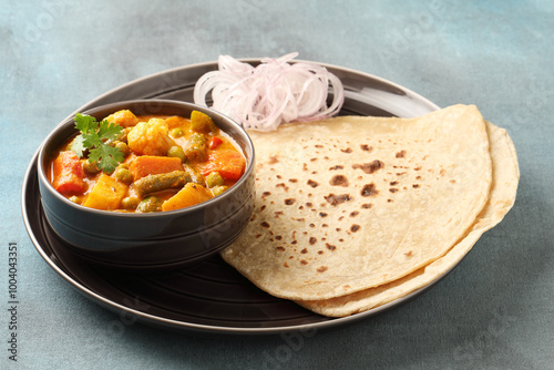 Mix Vegetable dry recipe in a bowl, Indian restaurant style veg recipe served with Chapati