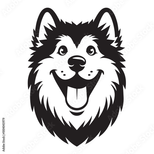 Alaskan Malamute Dog Face Clipart Design - Dog Head Logo - Alaskan Malamute Vector illustration in black and white
