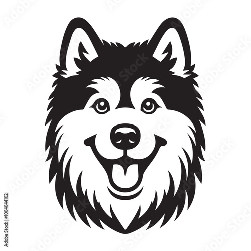 Alaskan Malamute Dog Face Clipart Design - Dog Head Logo - Alaskan Malamute Vector illustration in black and white
