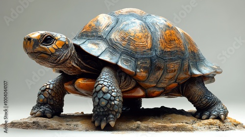 Close-up of a Tortoise with a Detailed Shell