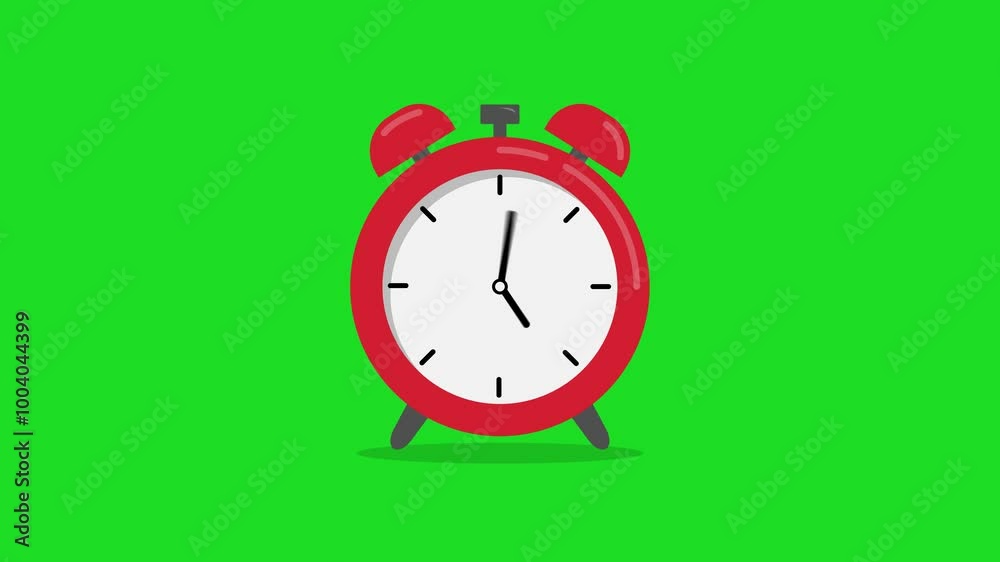 clock time lapse, red alarm clock on a green screen background loop 4k