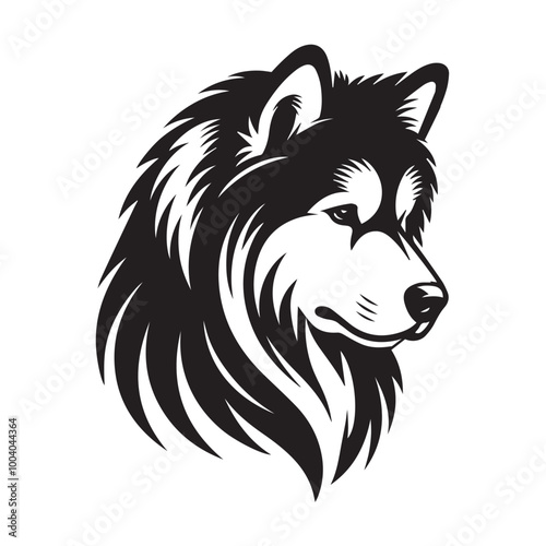 Alaskan Malamute Dog Face Clipart Design - Dog Head Logo - Alaskan Malamute Vector illustration in black and white
